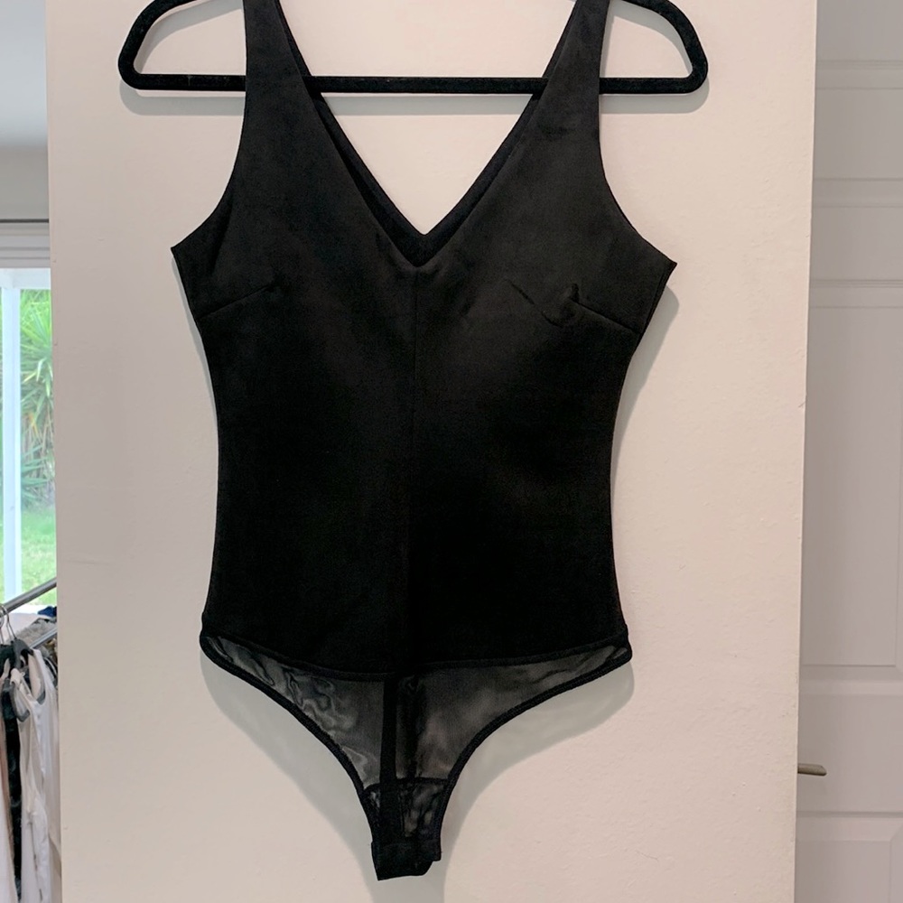 BCBG MAXAZRIA Suede Black Bodysuit NWT Size XS